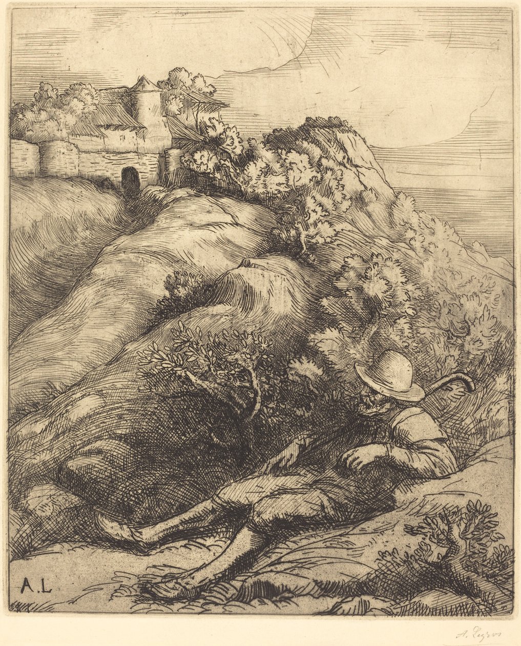 Sovende hyrde Le repos du berger. af Alphonse Legros