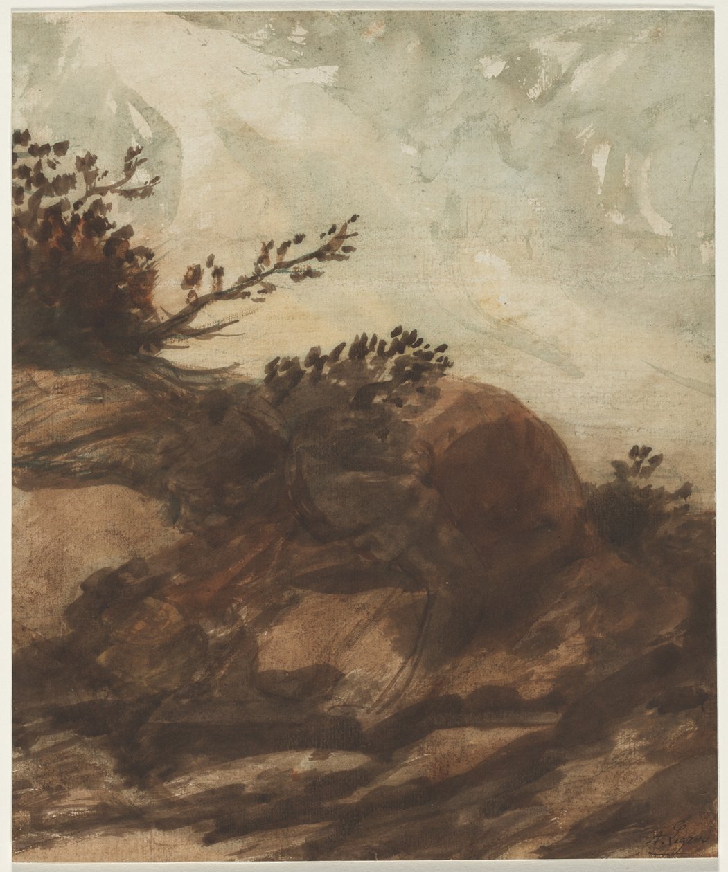 Solnedgang over bakken af Alphonse Legros