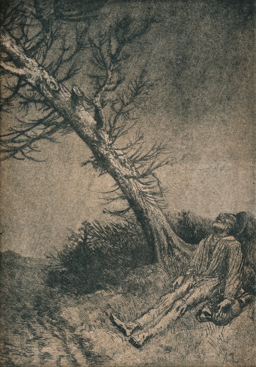 Den døende vagabond, 1875 af Alphonse Legros