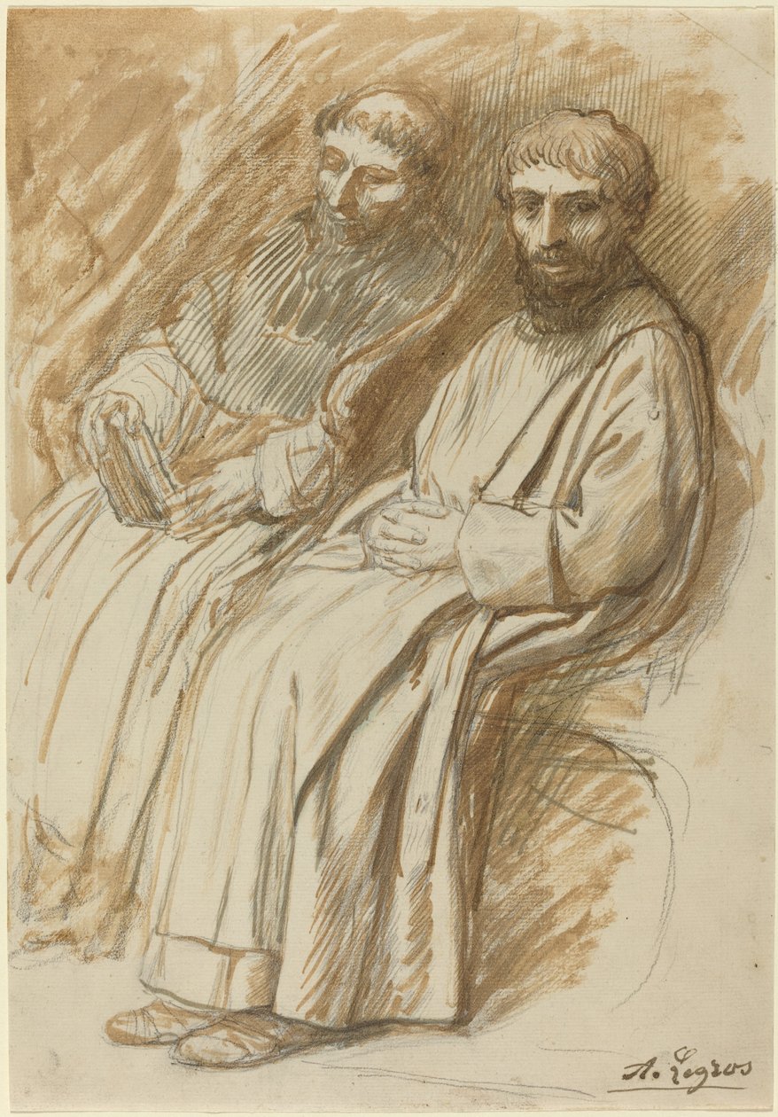 To munke siddende i en kirke. af Alphonse Legros