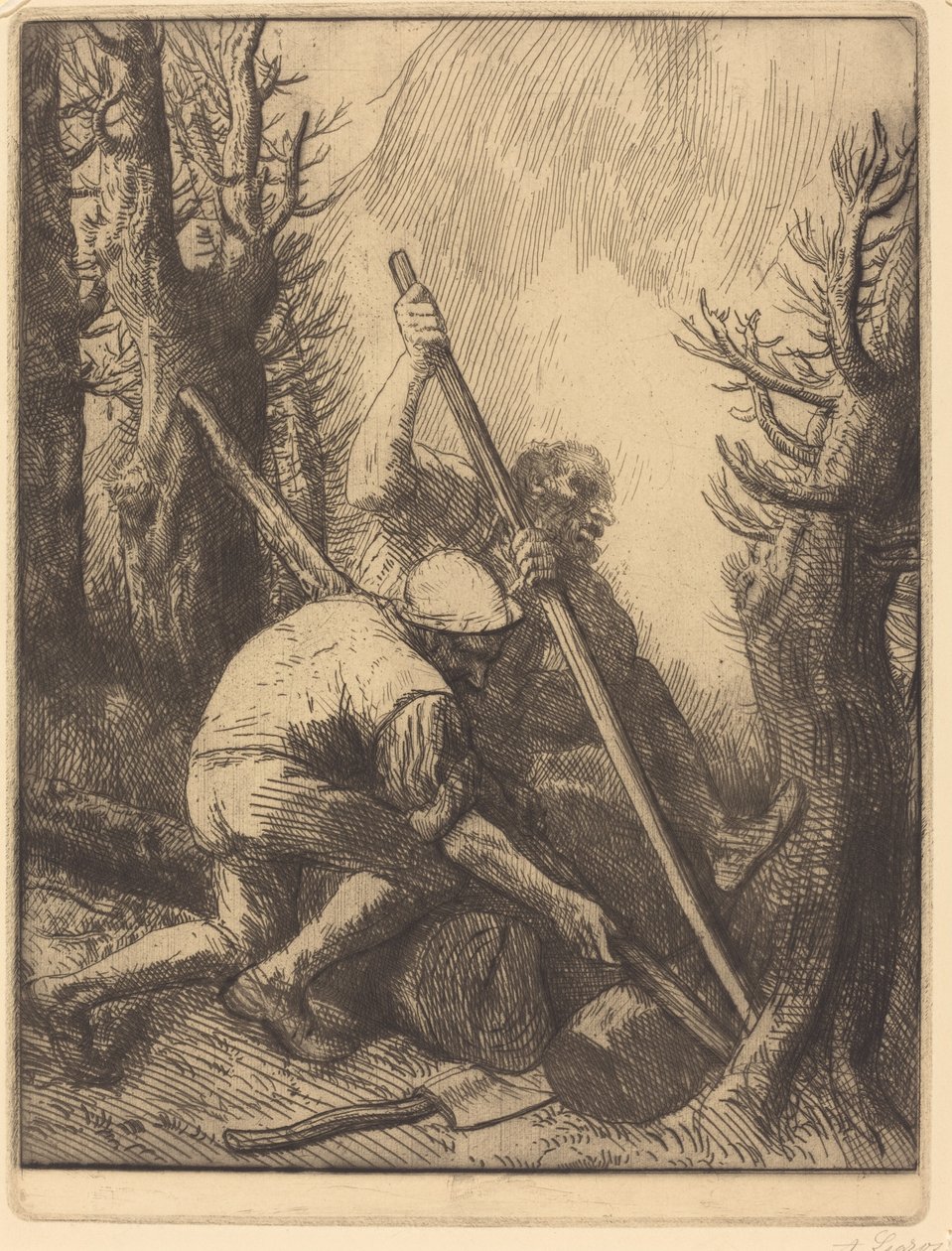Træskærer, 3. plade (Les bucherons) af Alphonse Legros