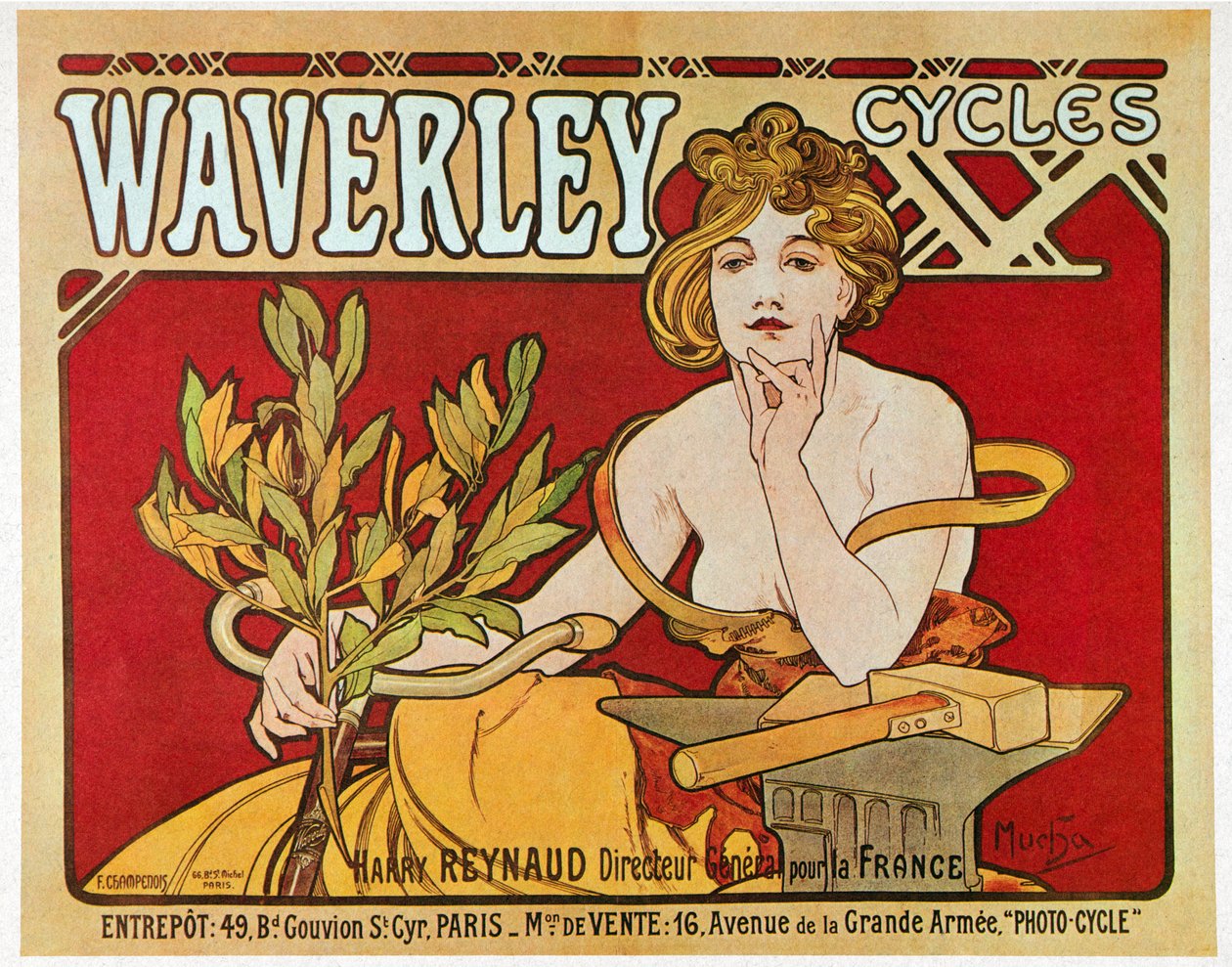 Plakat reklame Waverley cykler af Alphonse Mucha