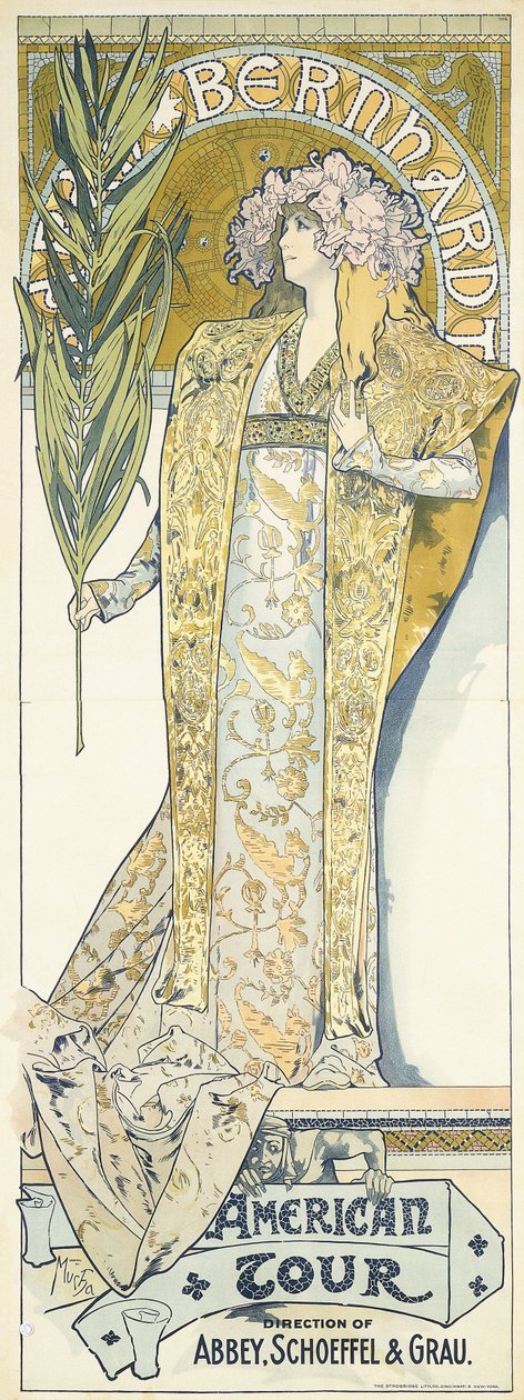 Sarah Bernhardt, American Tour, 1895 af Alphonse Mucha