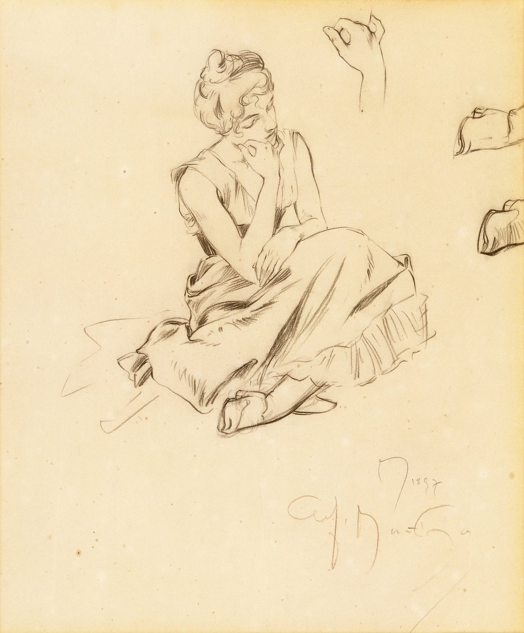 Studie af en siddende kvinde, 1897 af Alphonse Mucha