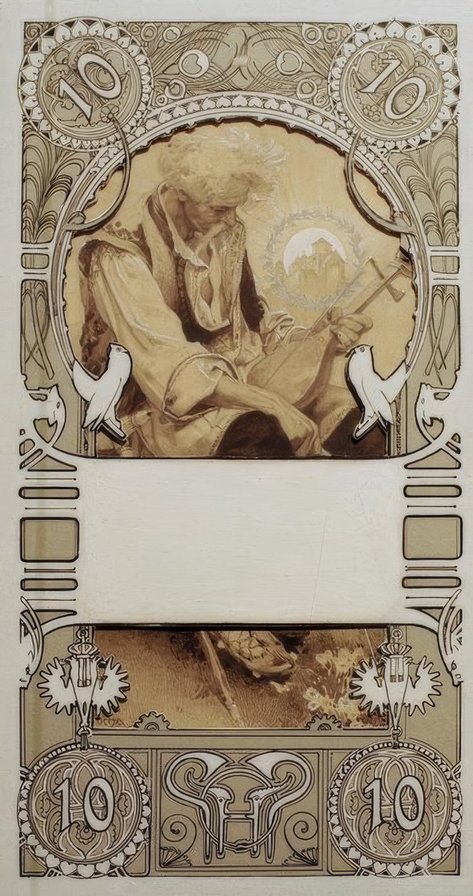 Frimærkedesign i to dele af Alphonse Mucha
