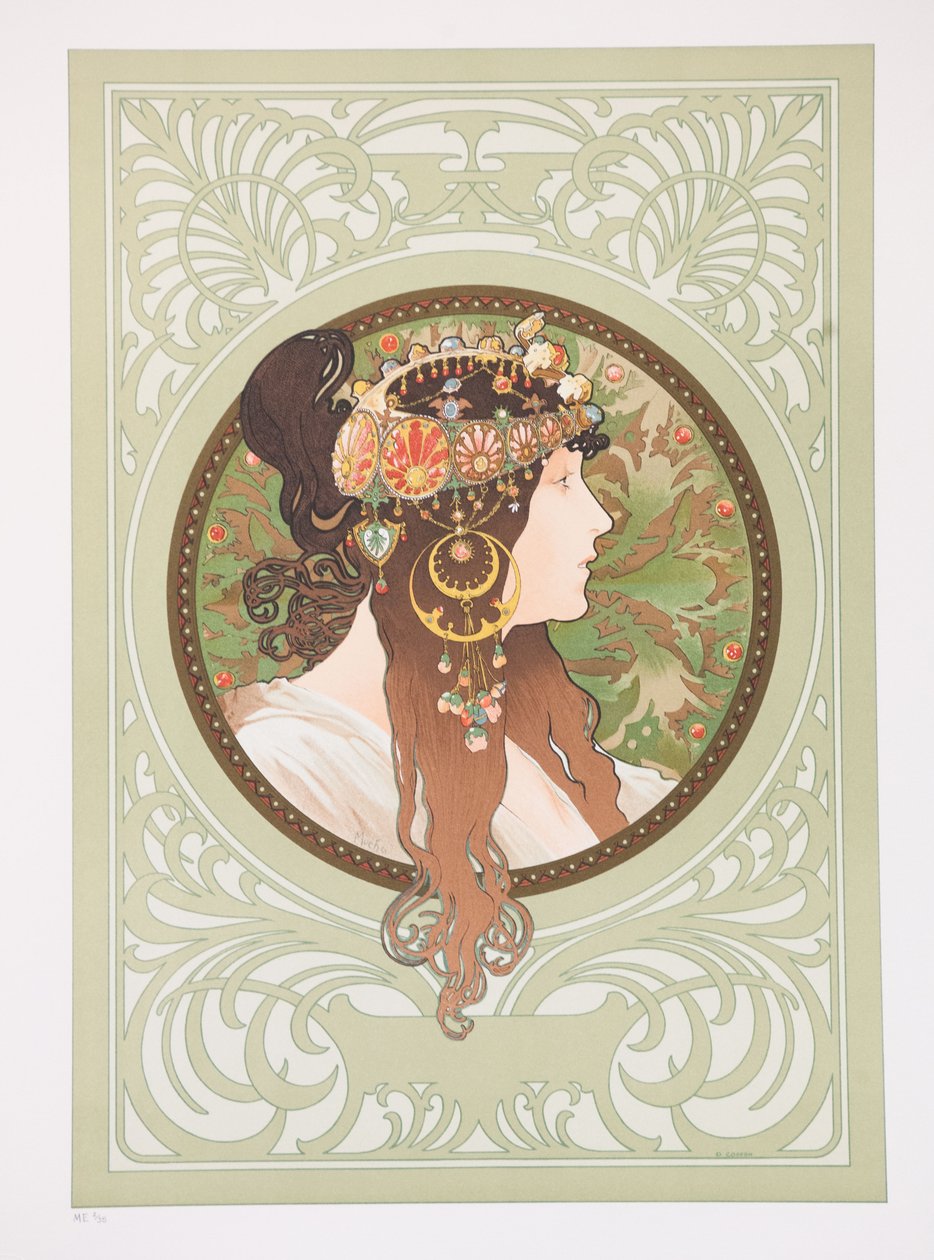 Byzantinske hoveder: Brunette, 1897. af Alphonse Mucha