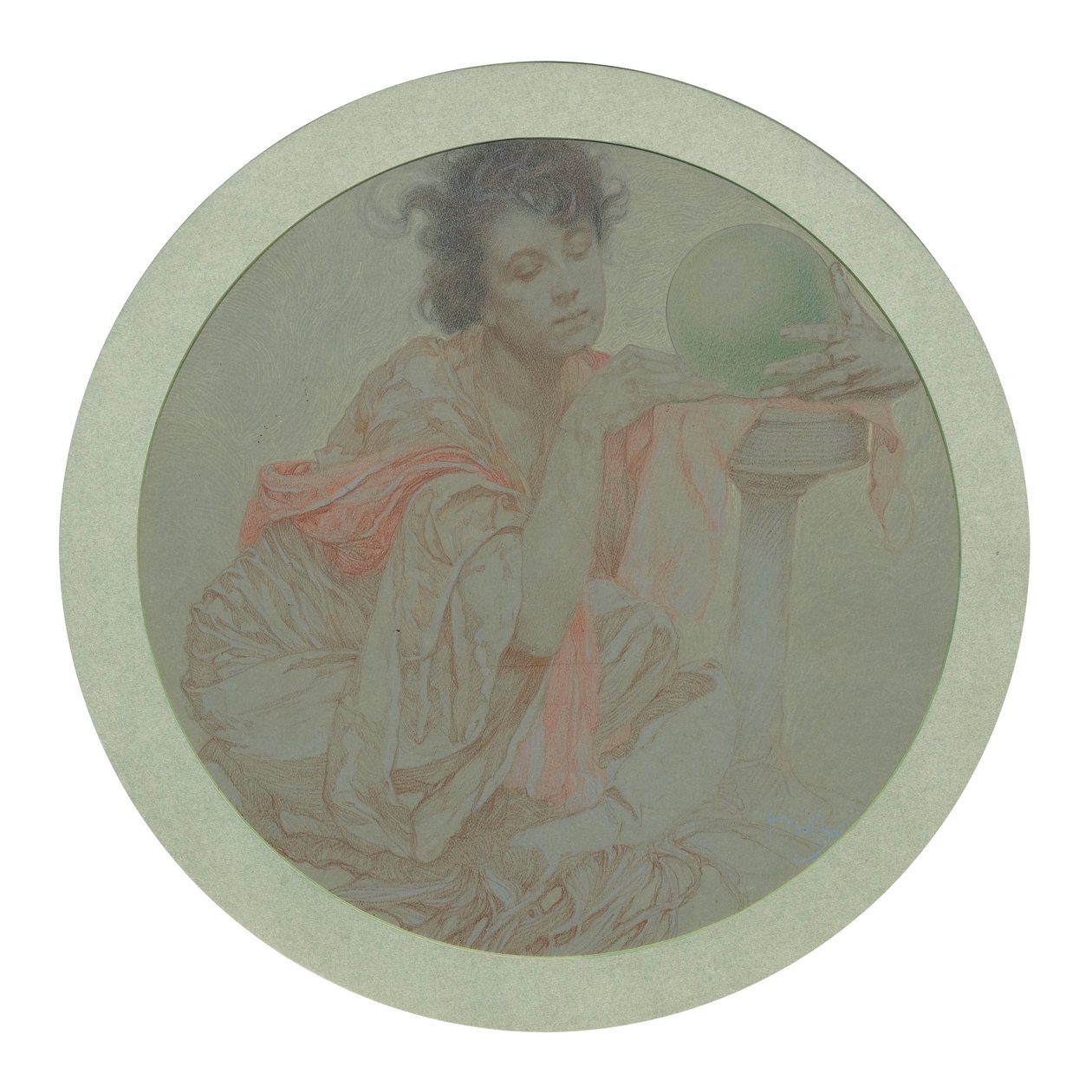 Spåkone med krystalkugle. af Alphonse Mucha