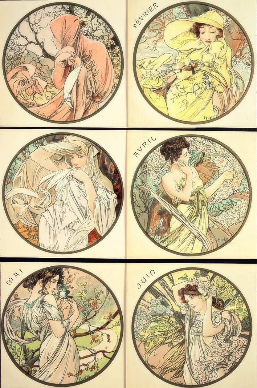 Januar Februar Marts April Maj Juni af Alphonse Mucha