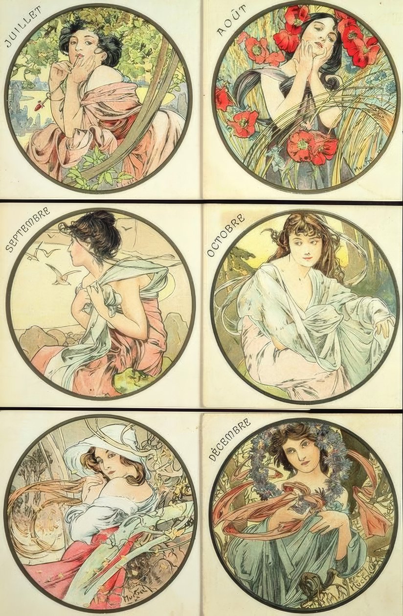 Juli August September Oktober November December af Alphonse Mucha