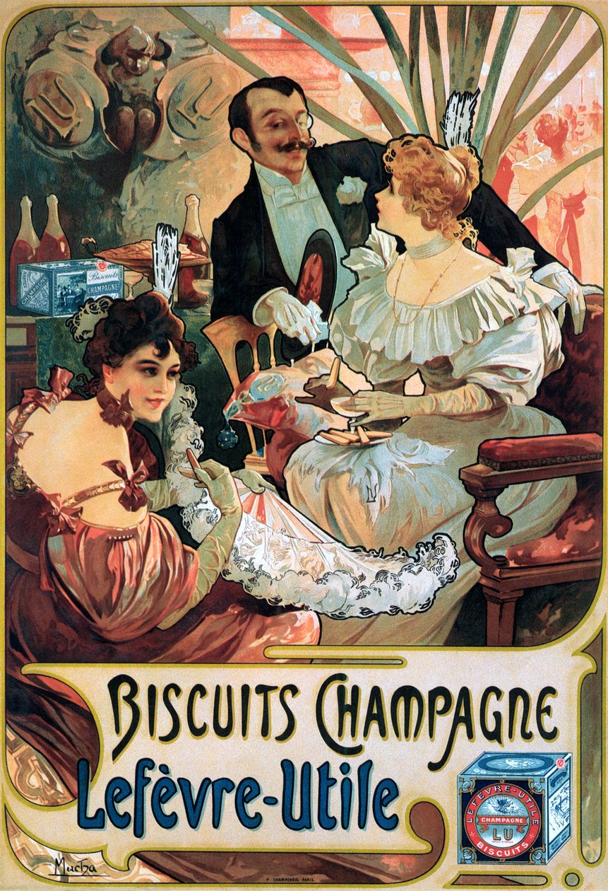 Plakat reklame Kiks Champagne Lefèvre-Utile af Alphonse Mucha