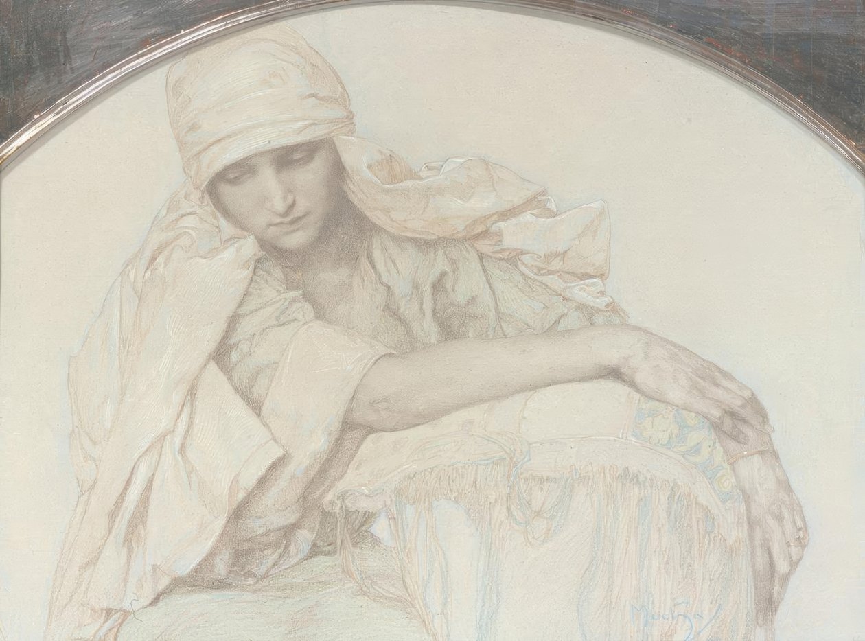 Studie af en ung kvinde af Alphonse Mucha