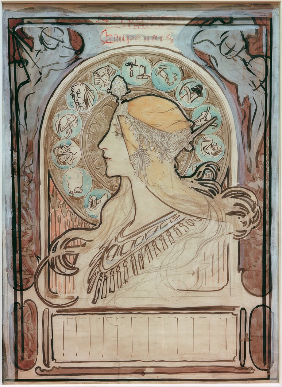 Undersøgelse af Zodiaque af Alphonse Mucha
