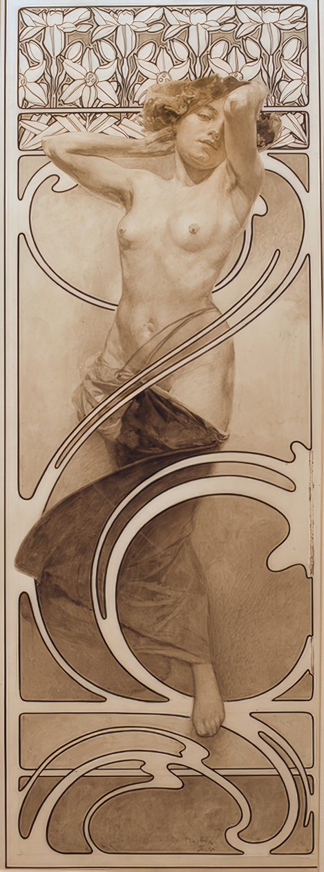Foreløbig tegning til tabel 10 af Alphonse Mucha