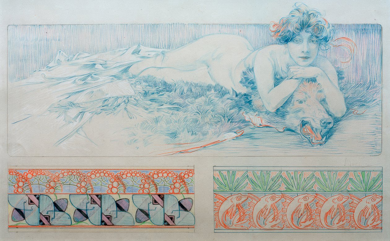 Foreløbig tegning til tabel 4 af Alphonse Mucha
