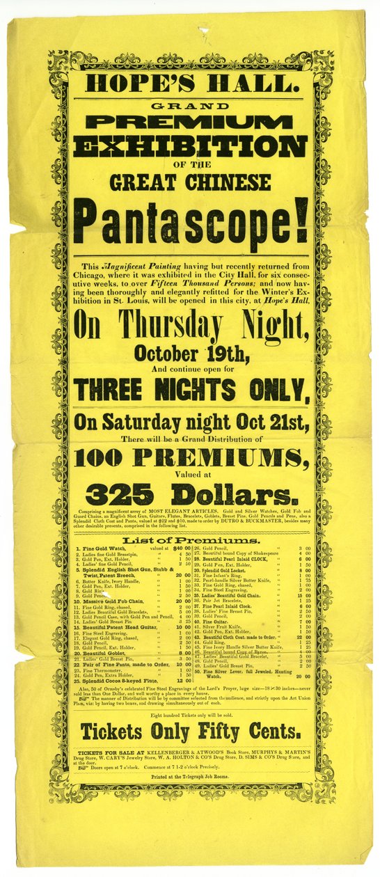 Broadside- Grand Premium-udstilling af det store kinesiske Pantascope! af Alton Telegraph