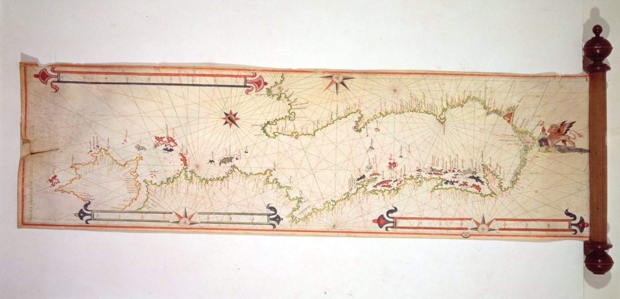 Miniature nautisk kort over Adriaterhavet, 1624 (pergament) af Alvise Gramolin