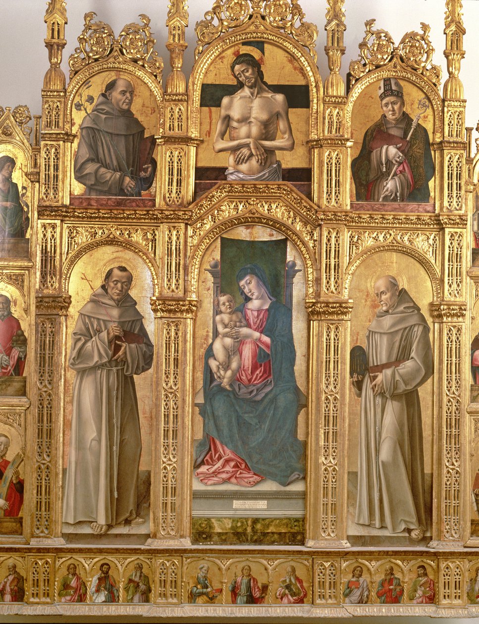 Madonna og barn med hellige (tempera på panel) af Alvise Vivarini