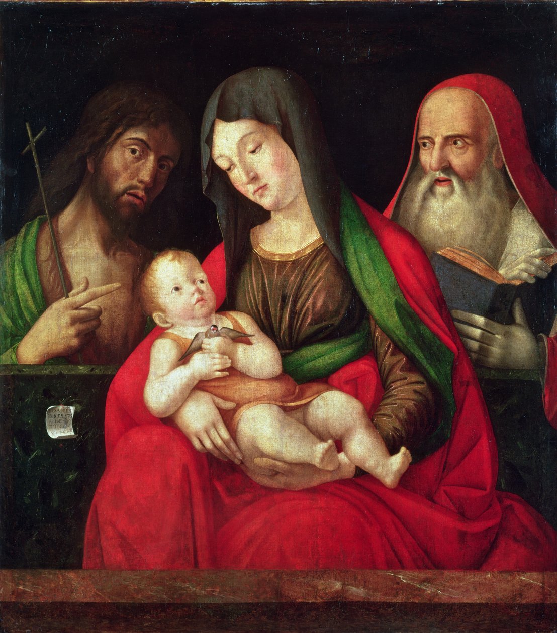 Jomfru og barn med St. Johannes Døberen og St. Hieronymus (panel) af Alvise Vivarini