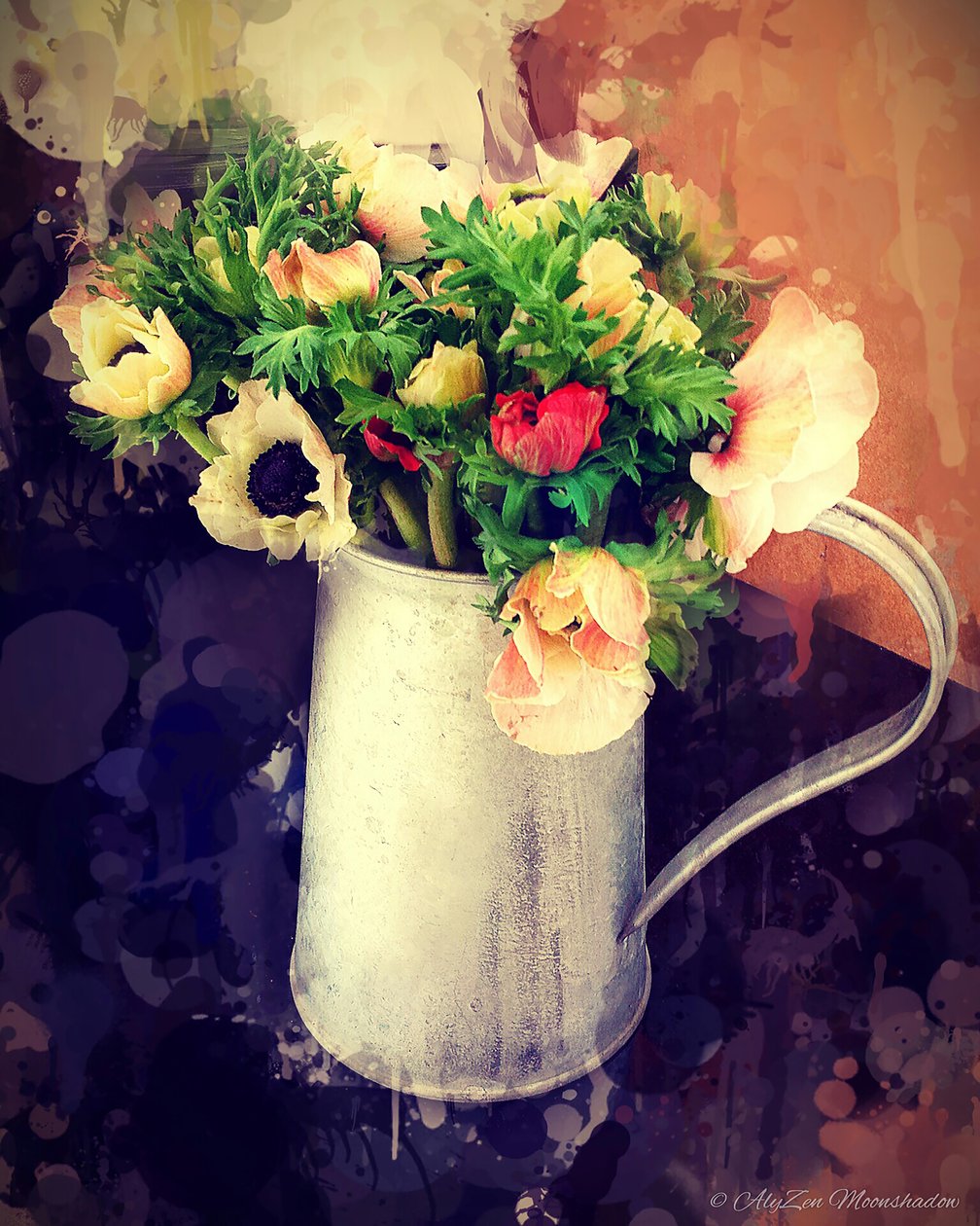 Anemones in Jug, 2014, (digital mixed media phoneography) af AlyZen Moonshadow