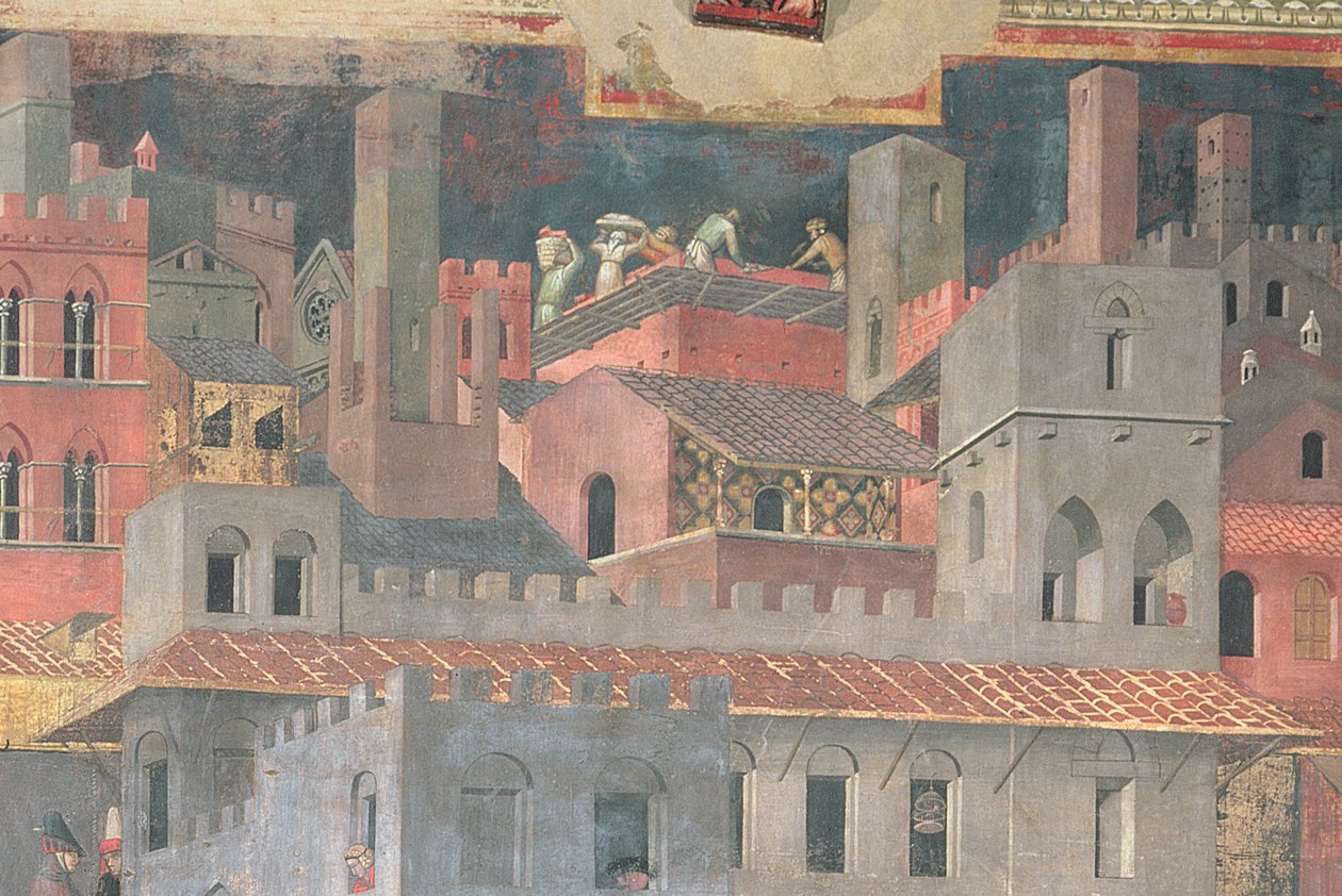 Detalje af god regering i byen, 1338-40 fresco af Ambrogio Lorenzetti