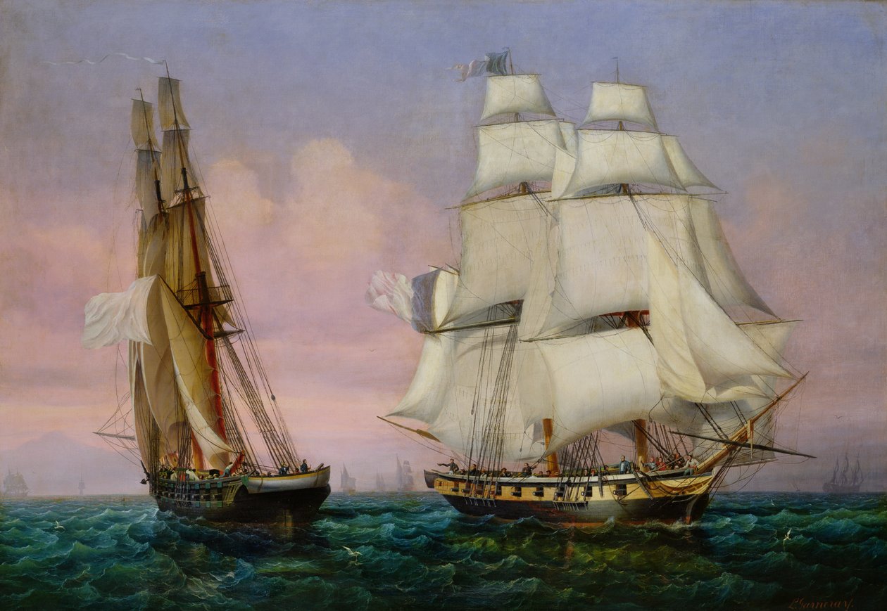 Hjemkomst fra Elba, ca. 1852 af Ambroise Louis Garneray