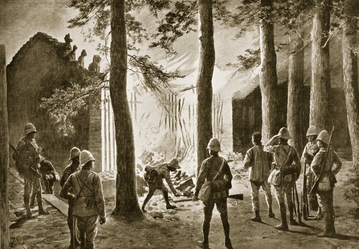 Ødelæggelsen af et kinesisk tempel på bredden af Pei-Ho af Amedee Forestier