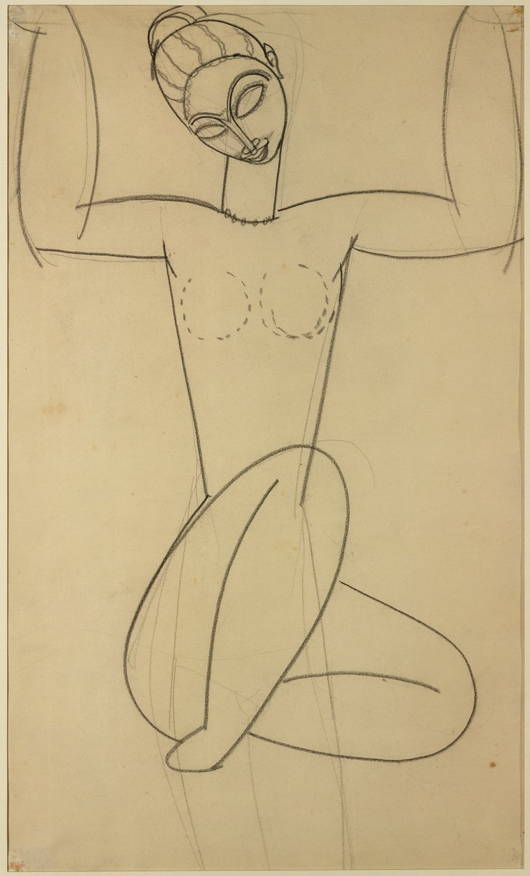 Siddende karyatid, ca. 1911 (kul på papir) af Amedeo Modigliani