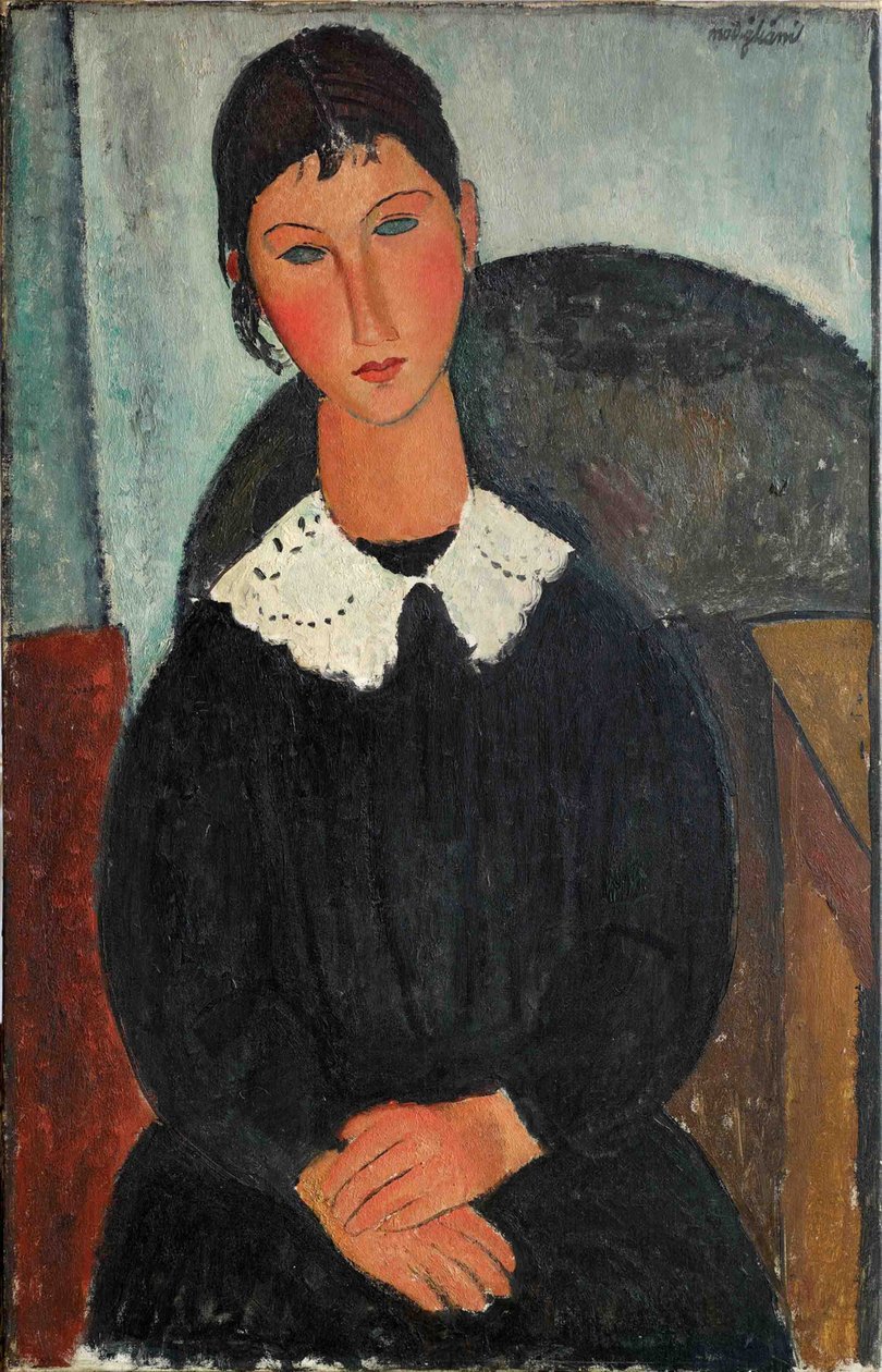 Elvira med hvid krave, 1917-1918. af Amedeo Modigliani