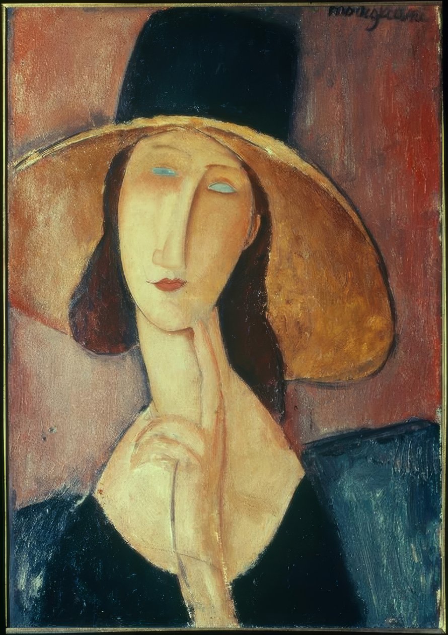 Kvinde med stor hat af Amedeo Modigliani