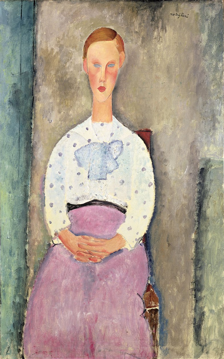 Pige med en prikket bluse, 1919 af Amedeo Modigliani