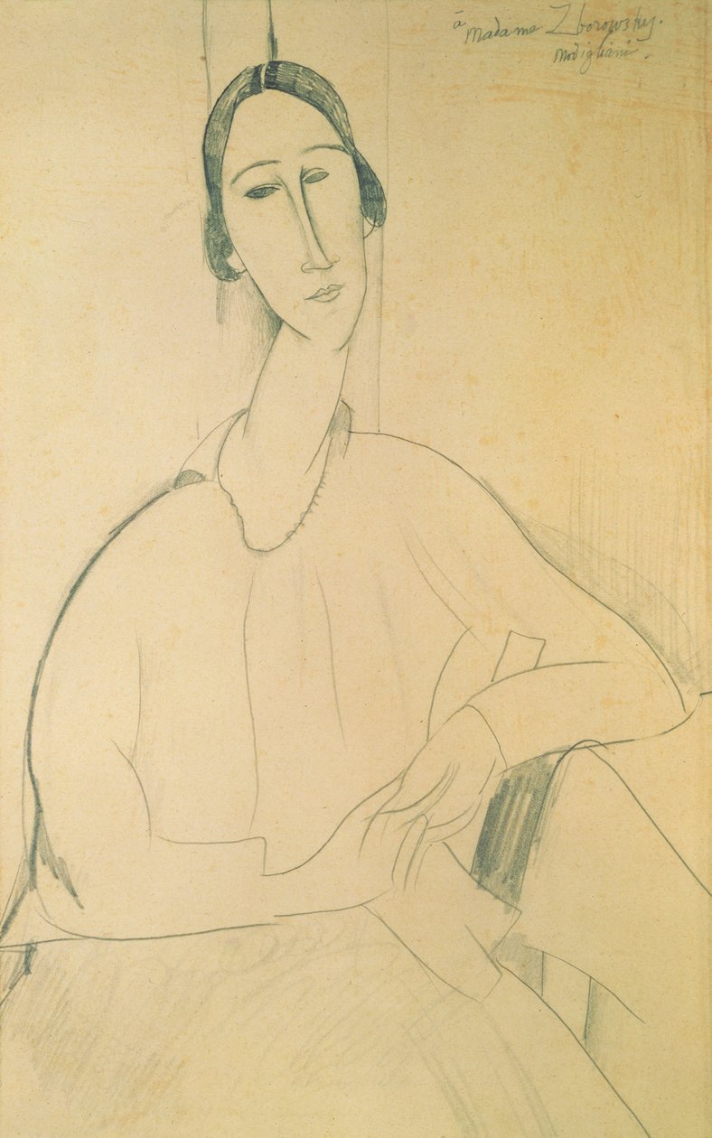 Hanka Zborowska, ca. 1917 (farveblyant på papir) af Amedeo Modigliani
