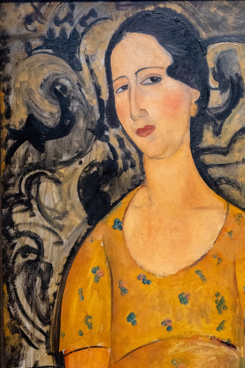 Ung kvinde i gul kjole (Renée Modot) - udsnit af Amedeo Modigliani