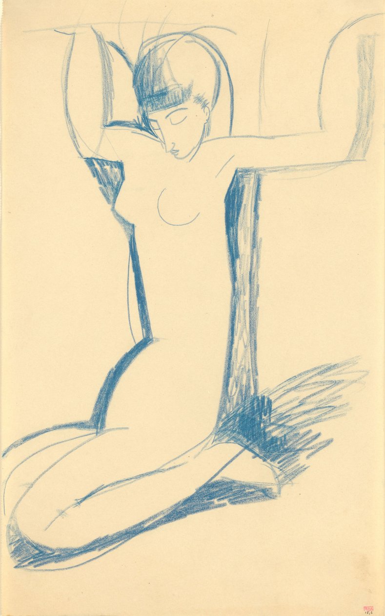 Knælende blå karyatide (Anna Akmatova af Amedeo Modigliani
