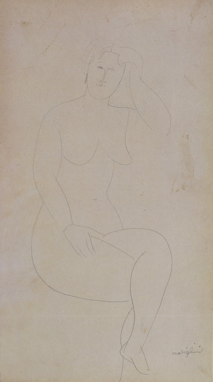 Nøgen stående pige (korsede ben) af Amedeo Modigliani