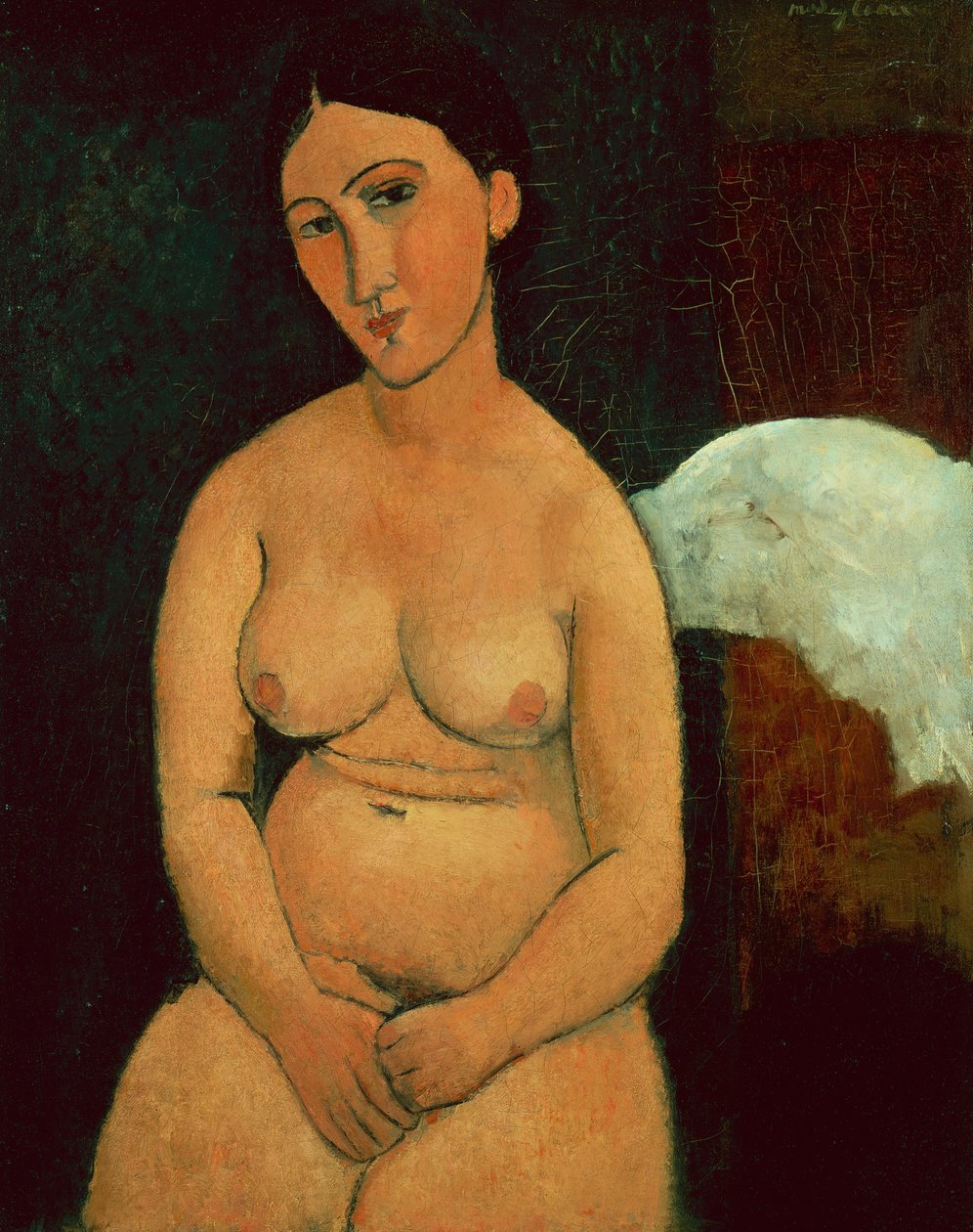 Siddende nøgen, ca. 1917 (olie på lærred) af Amedeo Modigliani