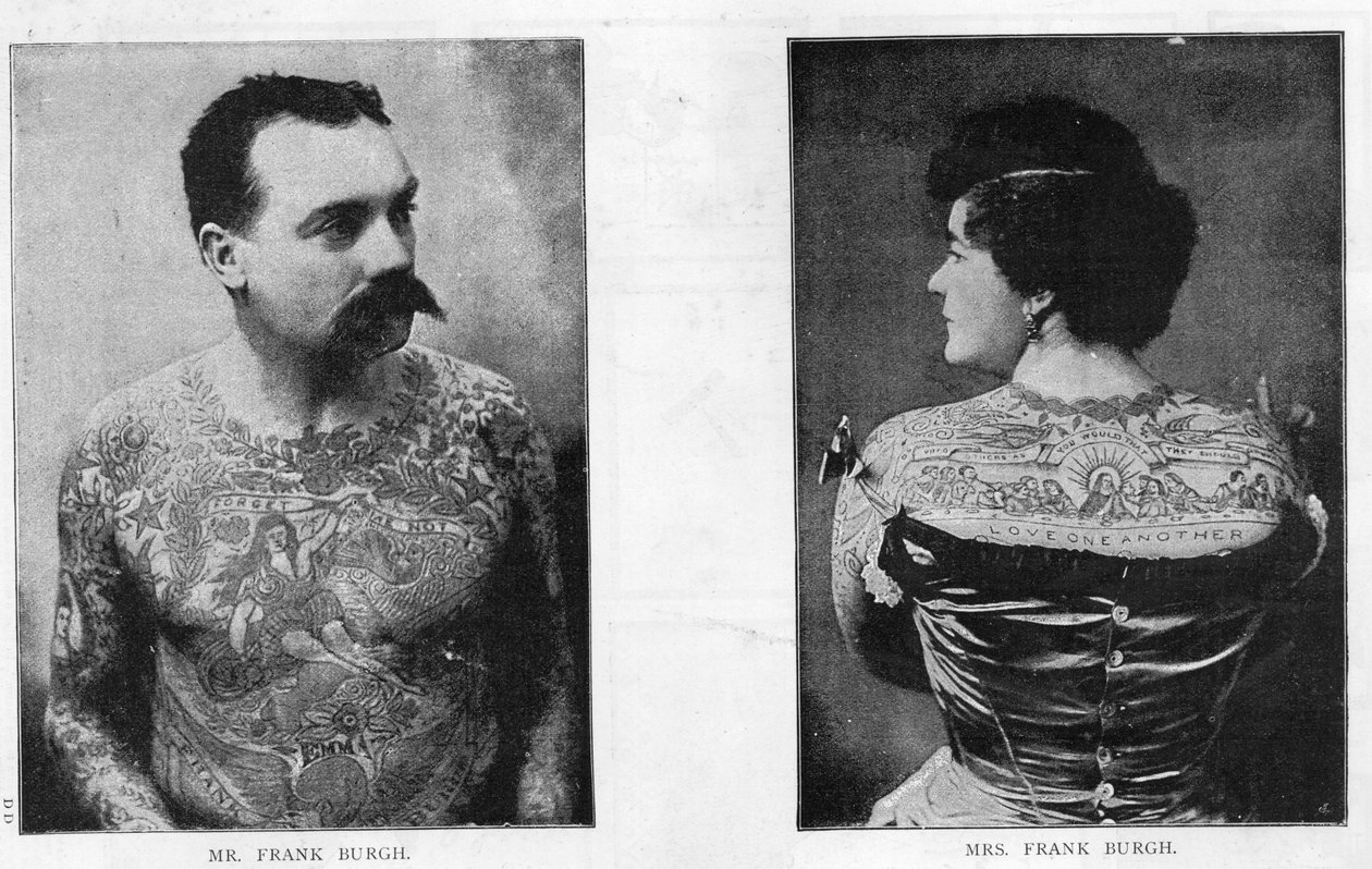 Hr. og fru Frank Burgh demonstrerer kunsten at tatovere i USA, 1893 af American Photographer