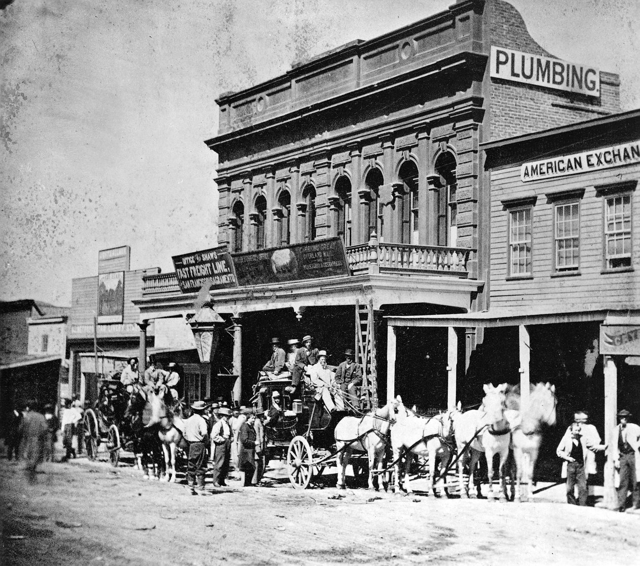 Wells, Fargo und Co.s Express Office, C Street, Virginia City, Nevada, fra Gems of California Scenery udgivet af Lawrence og Houseworth, 1866 af American Photographer