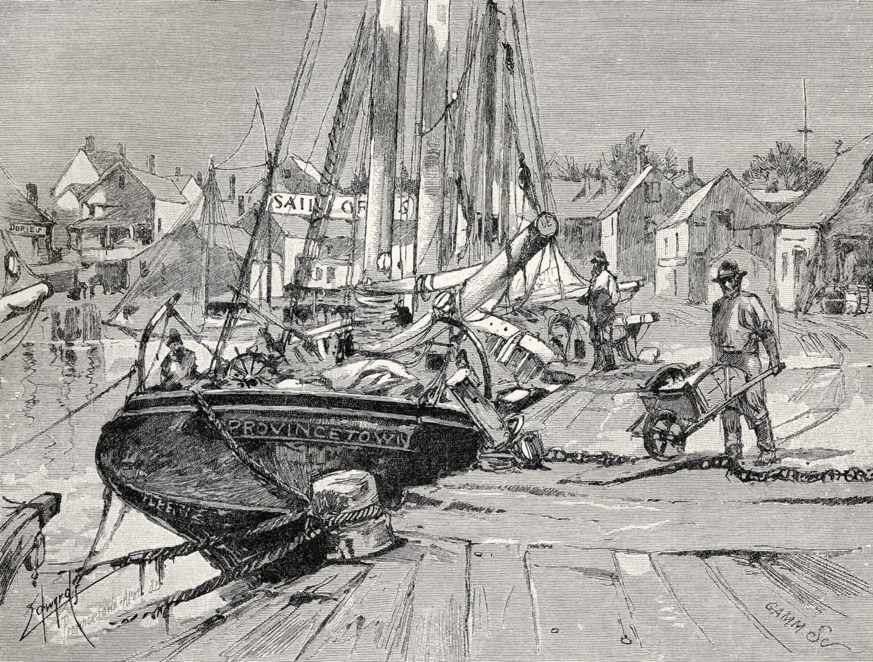 Central Wharf, Provincetown, Cape Cod, fra "The Century Illustrated Monthly Magazine", maj til oktober 1883 af American School