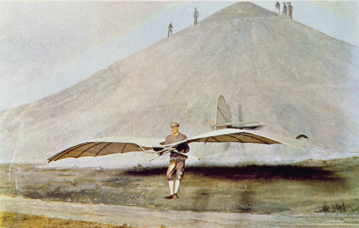 Et af de mange flyvende eksperimenter af Otto Lilienthal (1848-96) fra 