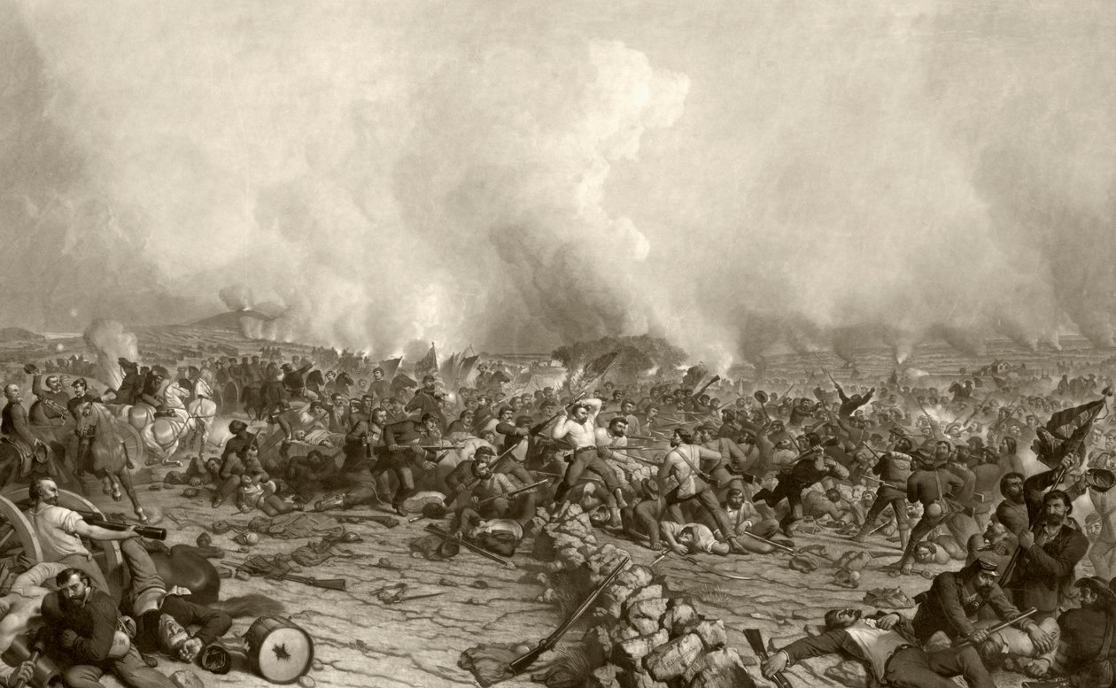 Slaget ved Gettysburg, efter et tryk fra det 19. århundrede, graveret af John Sartain efter et billede af P.F. Rothermel af American School