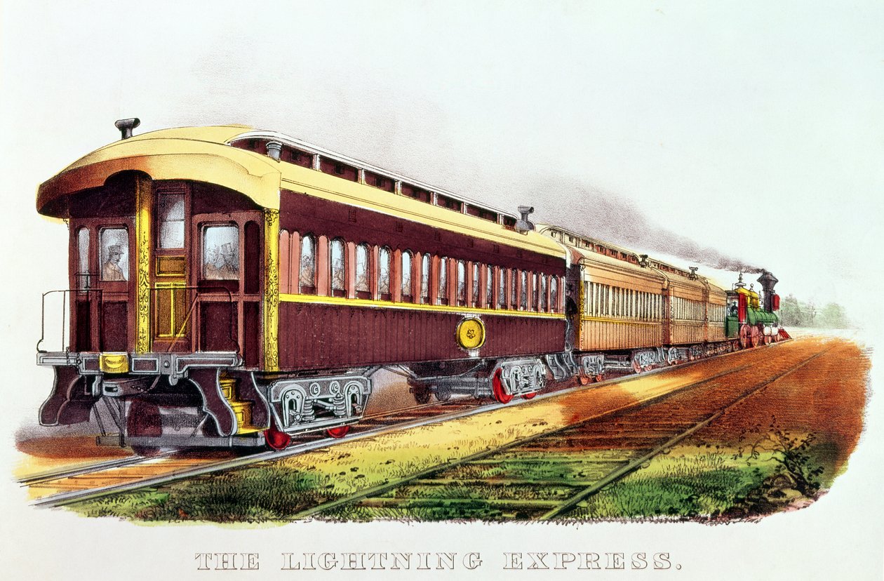 The Lightning Express udgivet af Nathaniel Currier (1813-88) og James Merritt Ives (1824-95) af American School