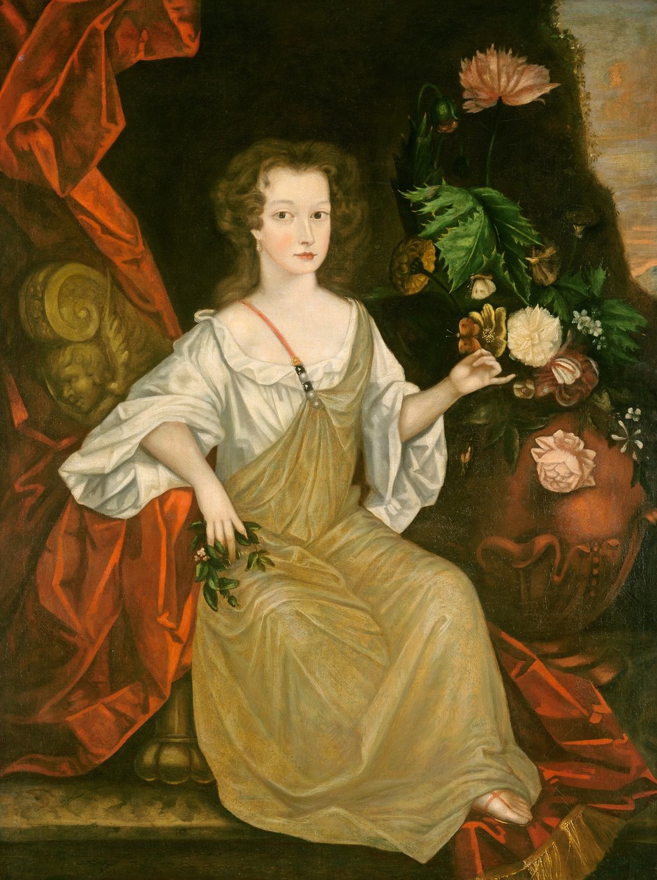 Ung kvinde med en sommerfugl af American 18th Century