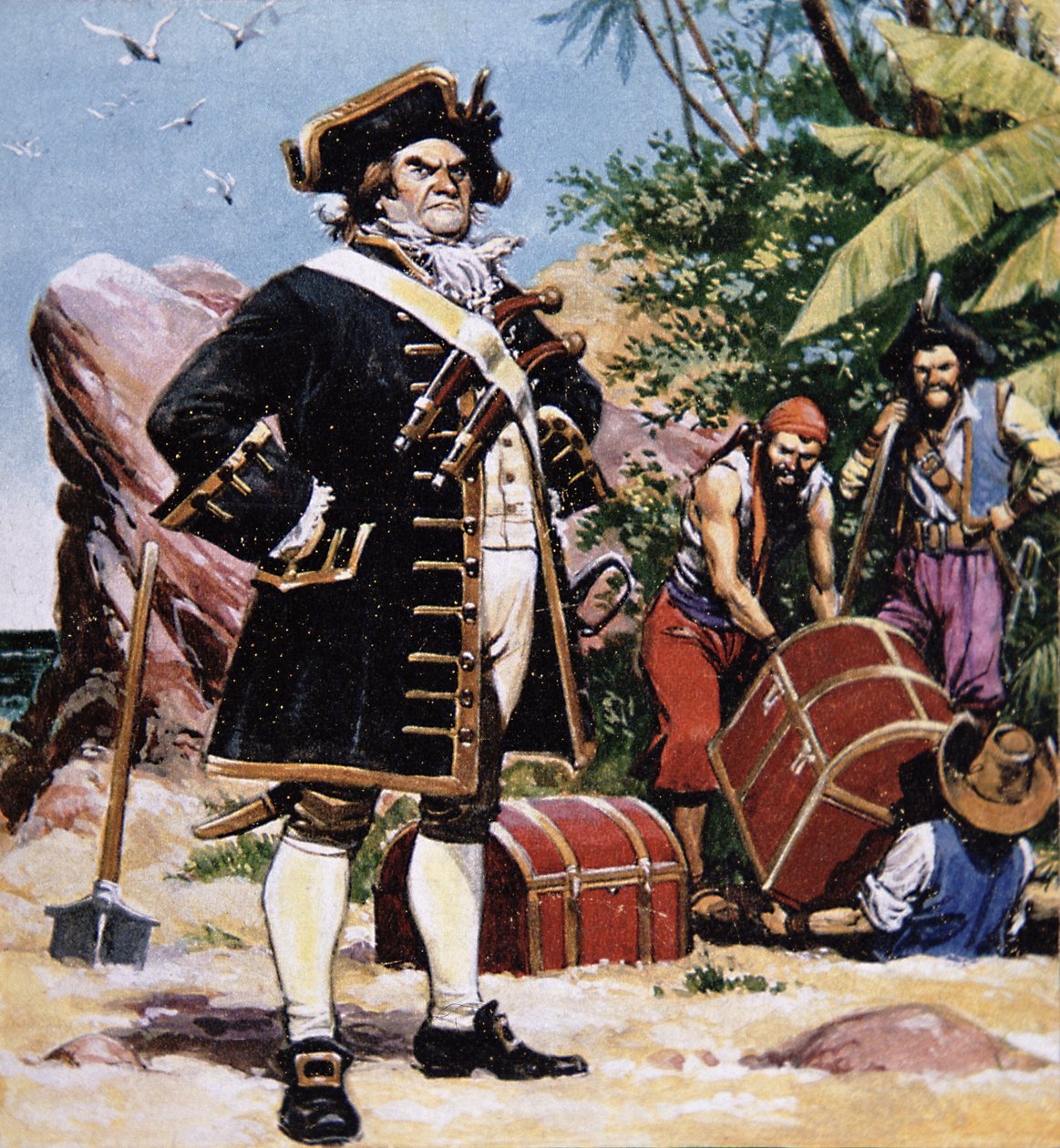 Piratchef begraver skat (farve litho) af American Photographer
