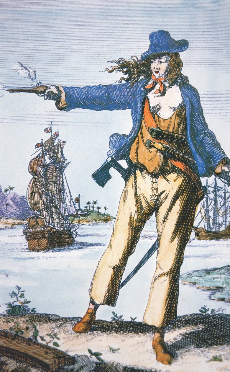 Kvindelig pirat, Anne Bonny (f. 1697) (farvet gravering) af American School