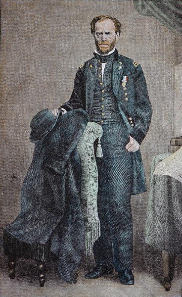 General William T. Sherman (1820-91) (farve litho) af American School