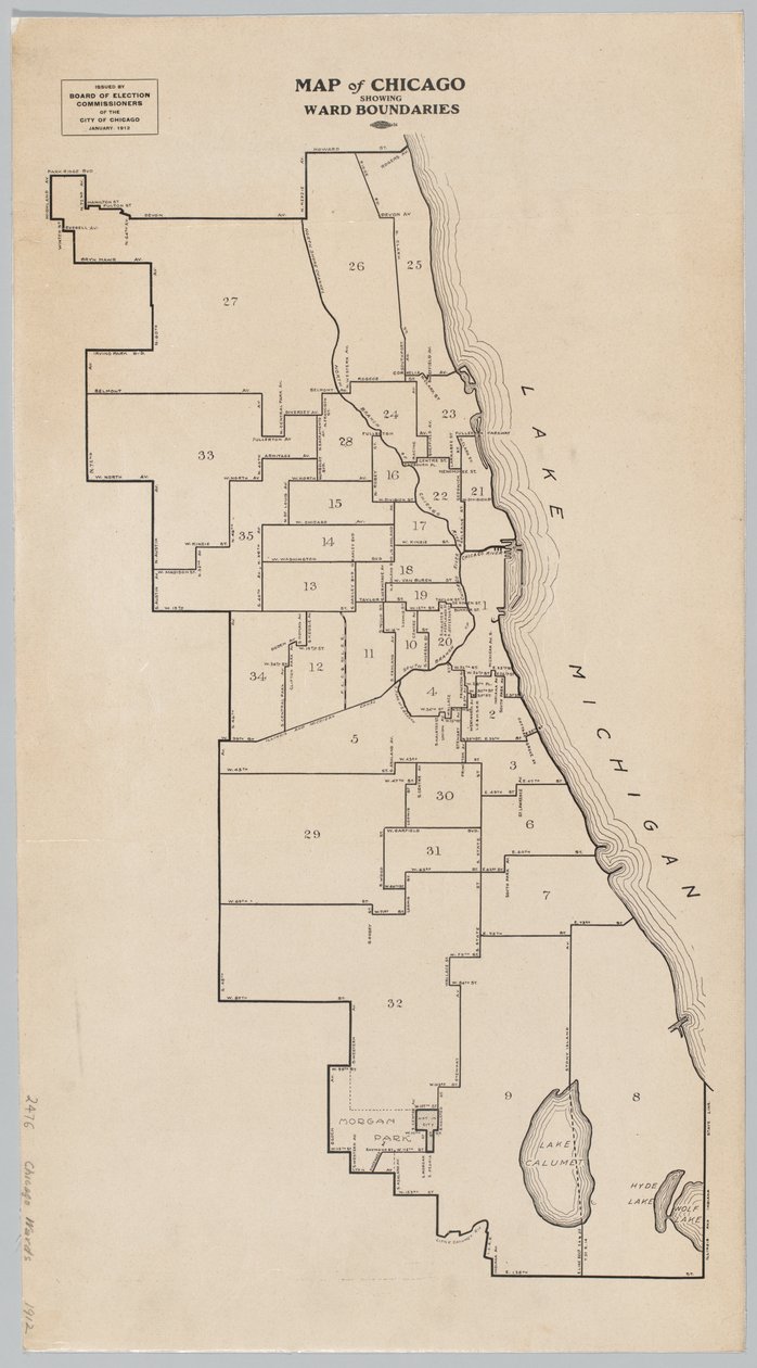 Kort over Chicago, der viser Ward Boundaries af American School