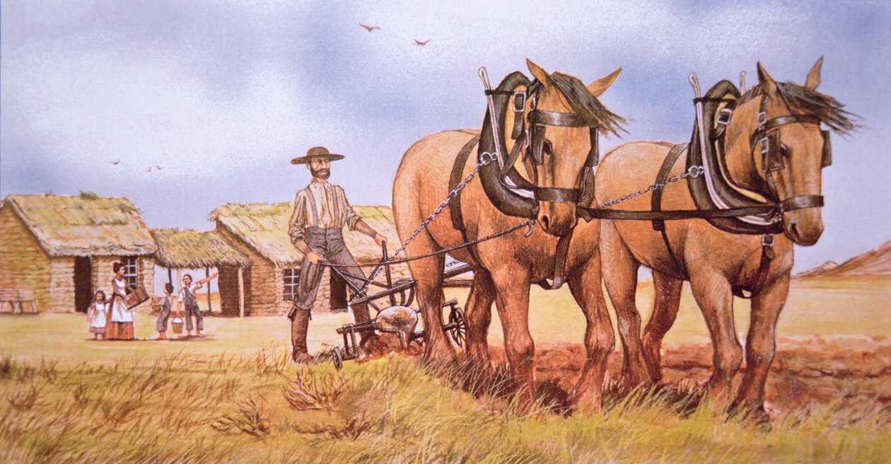 Pioneer farmer (farve litho) af American School