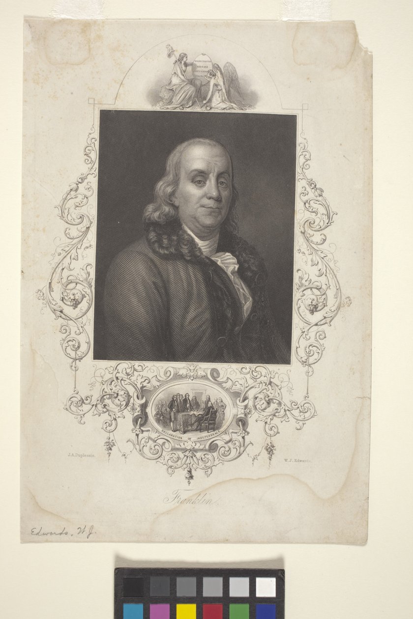 Portræt af Benjamin Franklin (blæk) af American School