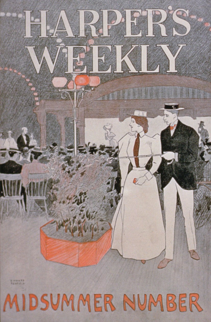 Plakatannoncering Harpers Weekly, midsommernummer af American School