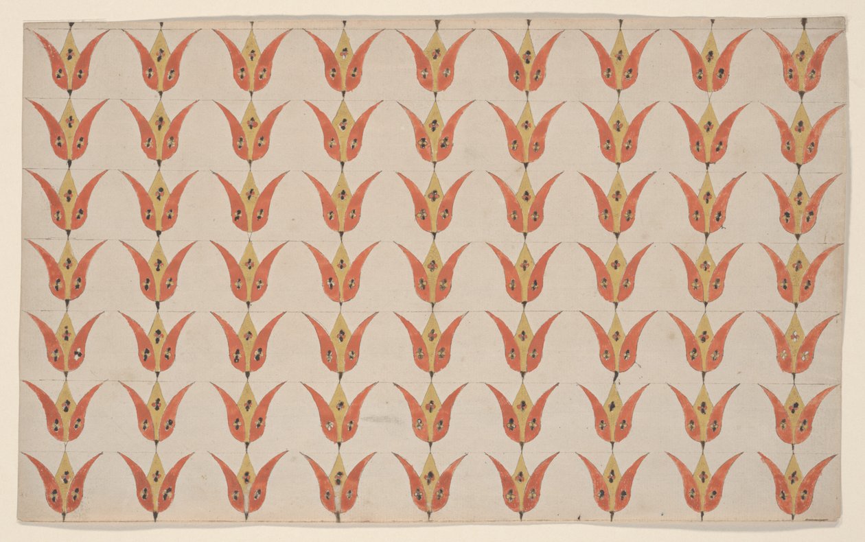 Syv rækker tulipaner, Fraktur-maleri, ca. 1800-20 af American School